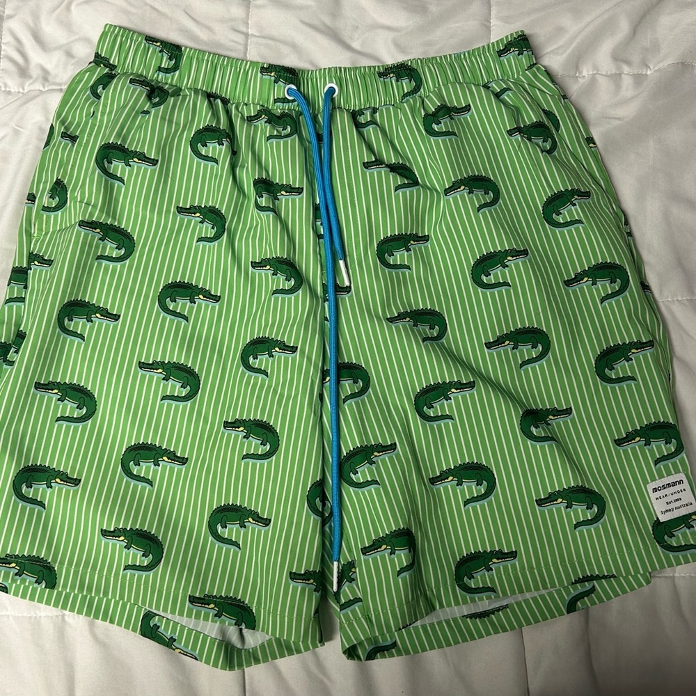 Green Alligator Print Swim Shorts